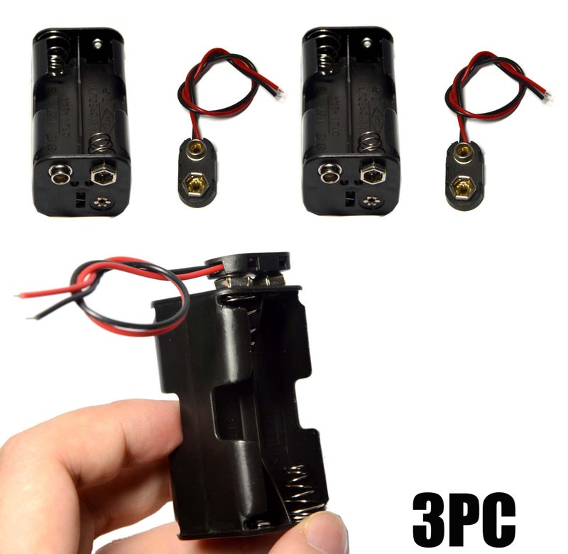 LAMPVPATH 3 Pcs 4 x 1.5V (6V) AA Battery Holder Leads with 3 Pcs 9V I Type Snap Connector Plastic Housing Two Layers Battery Case - Image 4